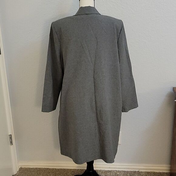 Vtg MISS DORBY Gray Trendy Pinstripe Open Front Topper Duster Blazer - Picture 4 of 7